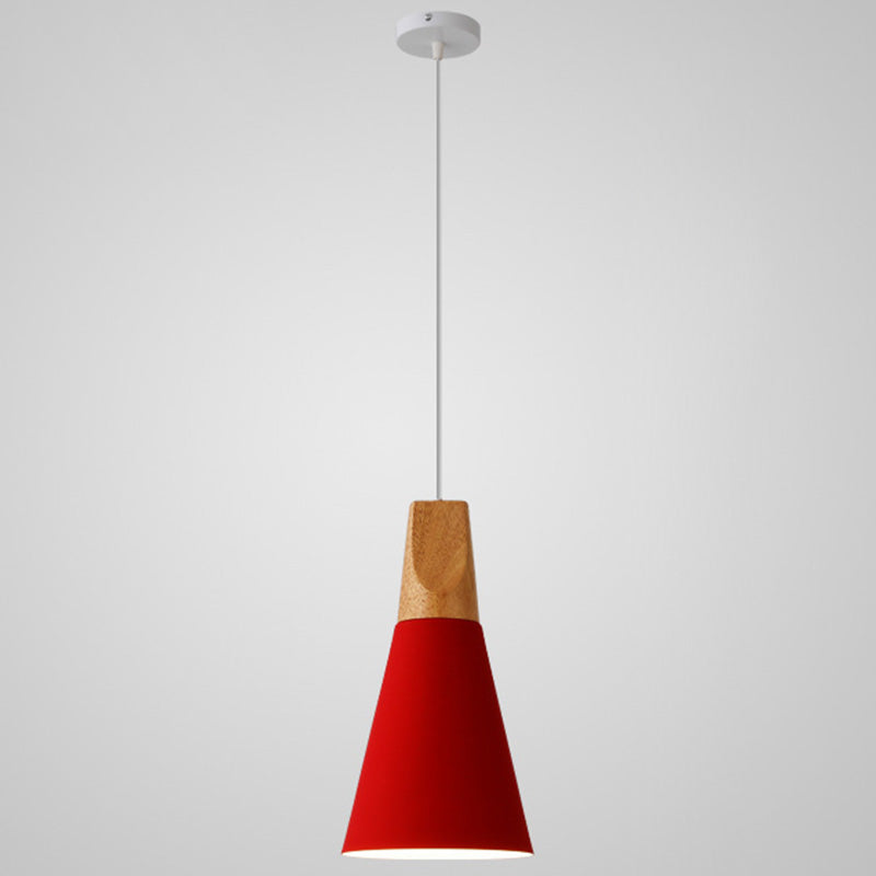 Metal Tapered Hanging Light - Nordic Style - 1-Light Restaurant Pendant Lamp with Wooden Top