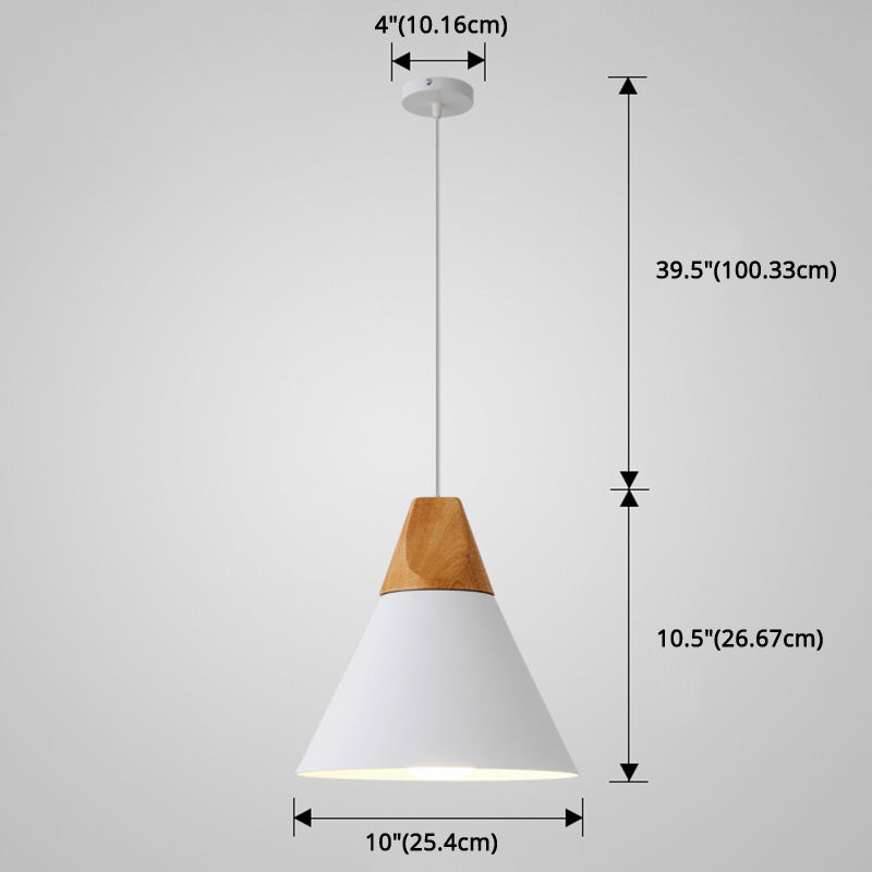 Metal Tapered Hanging Light - Nordic Style - 1-Light Restaurant Pendant Lamp with Wooden Top