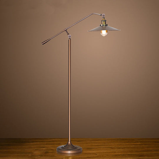 Antique Metal Flared Shade Floor Lamp: Stylish 1-Head Living Room Standing Light in Bronze with Adjustable Arm