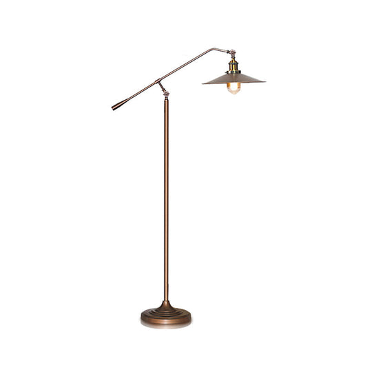 Antique Metal Flared Shade Floor Lamp: Stylish 1-Head Living Room Standing Light in Bronze with Adjustable Arm