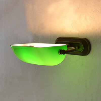 Green Banker Wall Light with Pull Chain, Tiffany Stained Glass, 1 Head Wall Mount Fixture for Bedside