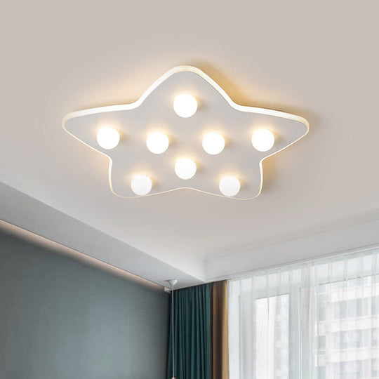 Modern Metal Flush Ceiling Light: Blue/Pink/White Stars, 8 Bulbs - Ideal for Kids' Rooms