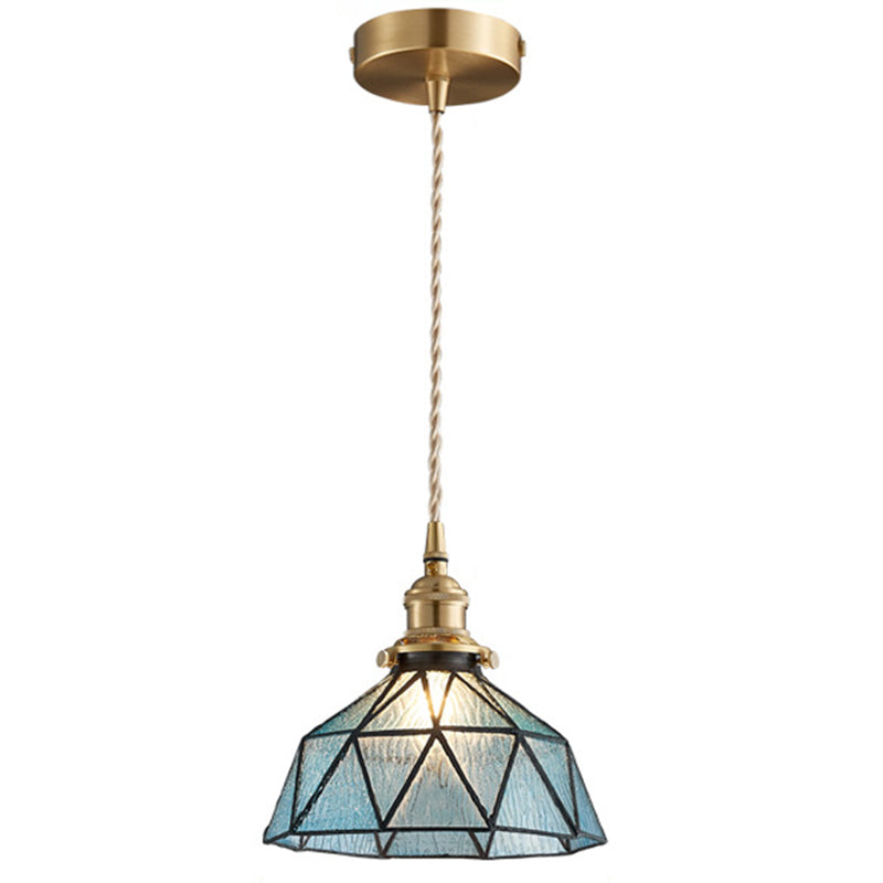 Icy Geometric Glass Hanging Lamp with Tiffany-Style Pendant Fixture