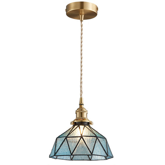 Icy Geometric Glass Hanging Lamp with Tiffany-Style Pendant Fixture