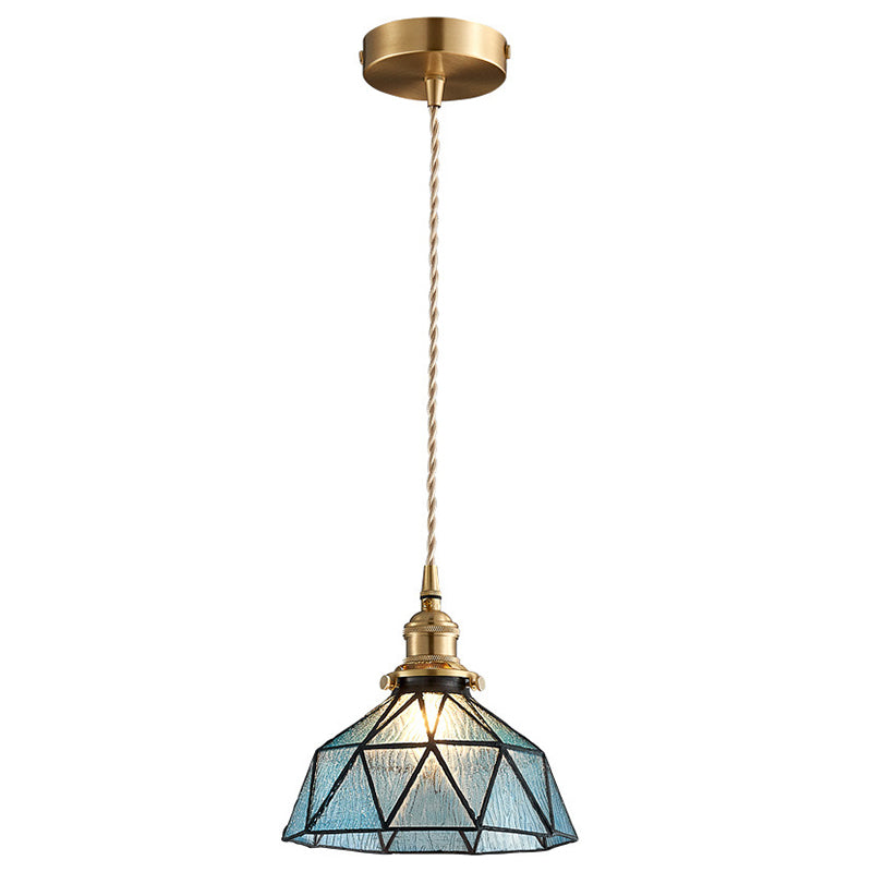 Icy Geometric Glass Hanging Lamp with Tiffany-Style Pendant Fixture