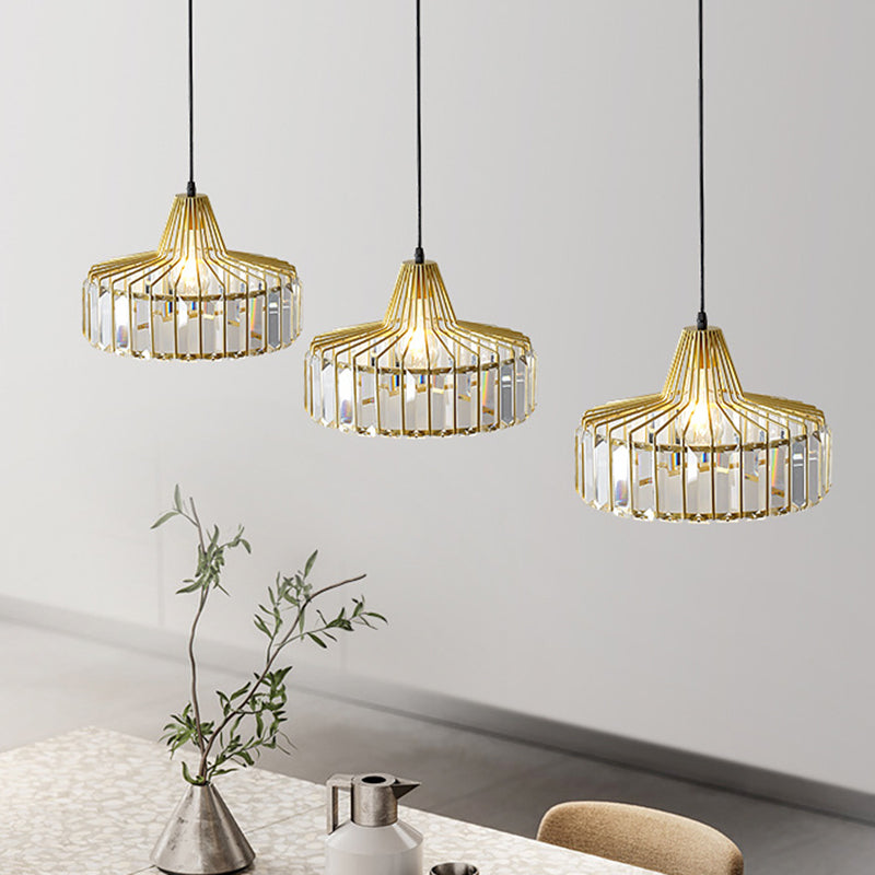 Modern Minimalist Drum Crystal Pendant Light with 1-Light for Dining Room Hanging