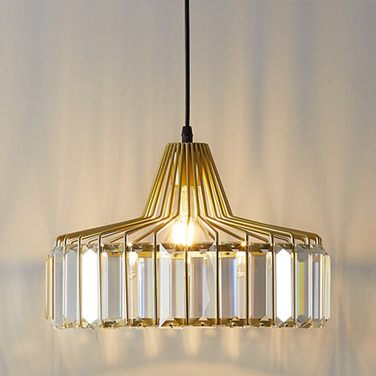 Modern Minimalist Drum Crystal Pendant Light with 1-Light for Dining Room Hanging