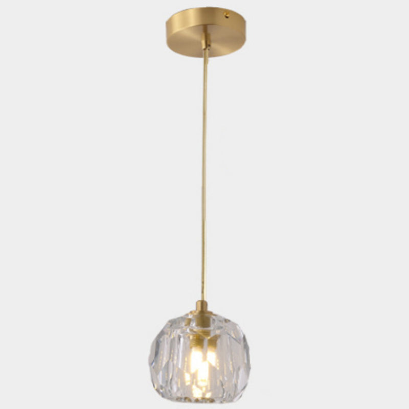Modern Gold Hanging Lamp - Carved Crystal Shape - Dining Room Ceiling Pendant