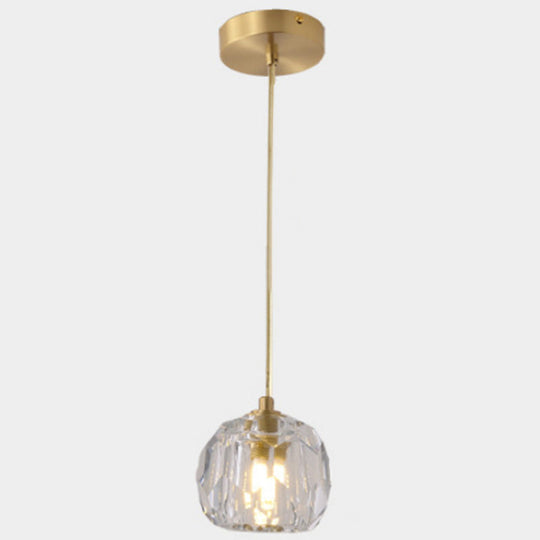 Modern Gold Hanging Lamp - Carved Crystal Shape - Dining Room Ceiling Pendant