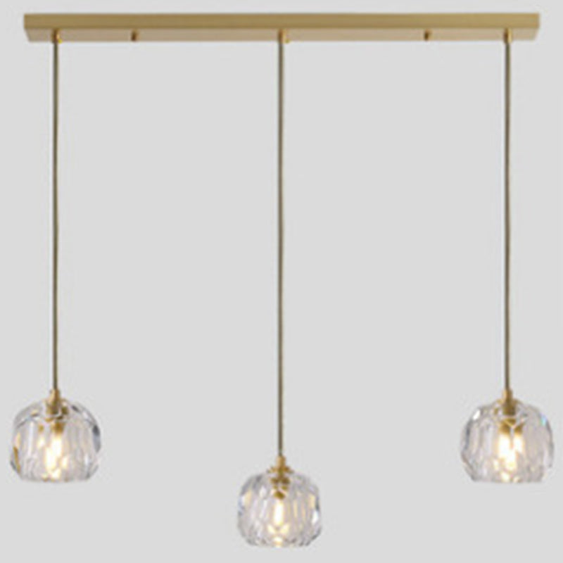 Modern Gold Hanging Lamp - Carved Crystal Shape - Dining Room Ceiling Pendant