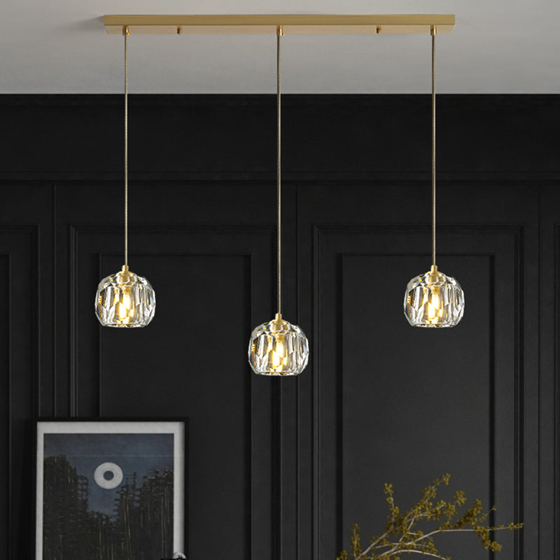 Modern Gold Hanging Lamp - Carved Crystal Shape - Dining Room Ceiling Pendant