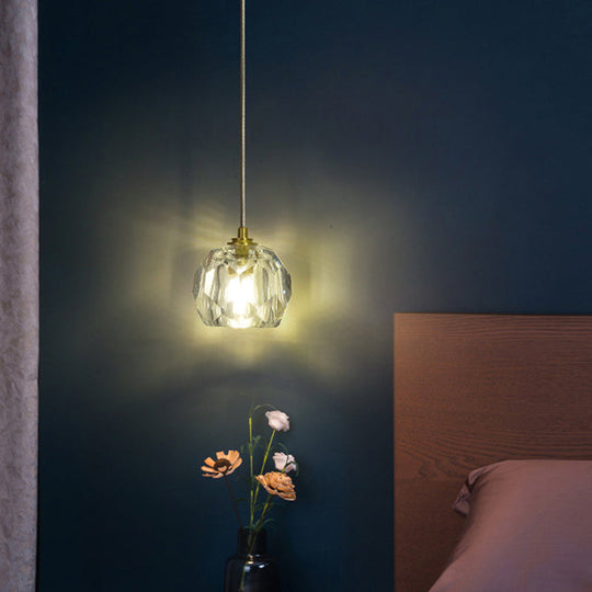 Modern Gold Hanging Lamp - Carved Crystal Shape - Dining Room Ceiling Pendant