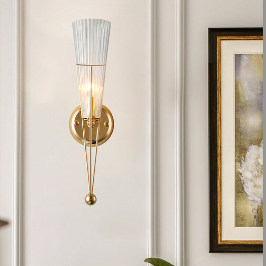 Modern Black/Brass Torch Sconce with Clear Crystal Accent - Elegant 1-Light Wall Lamp