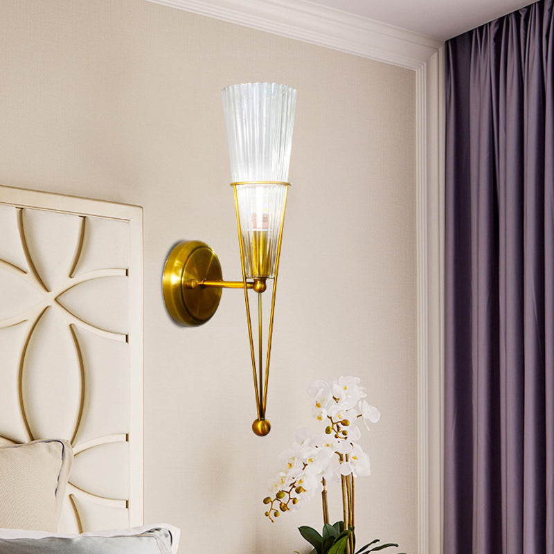 Modern Black/Brass Torch Sconce with Clear Crystal Accent - Elegant 1-Light Wall Lamp