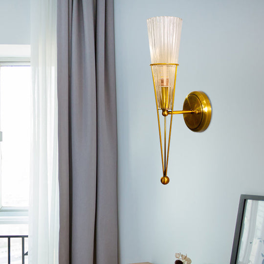 Modern Black/Brass Torch Sconce with Clear Crystal Accent - Elegant 1-Light Wall Lamp