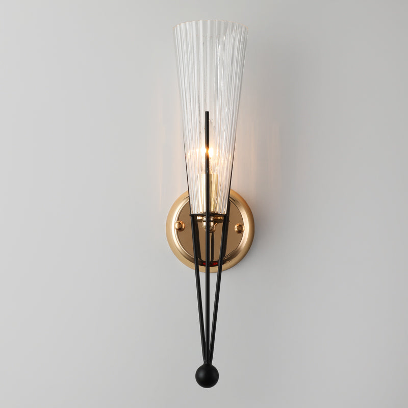 Modern Black/Brass Torch Sconce with Clear Crystal Accent - Elegant 1-Light Wall Lamp