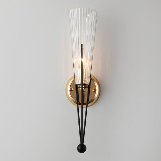 Modern Black/Brass Torch Sconce with Clear Crystal Accent - Elegant 1-Light Wall Lamp