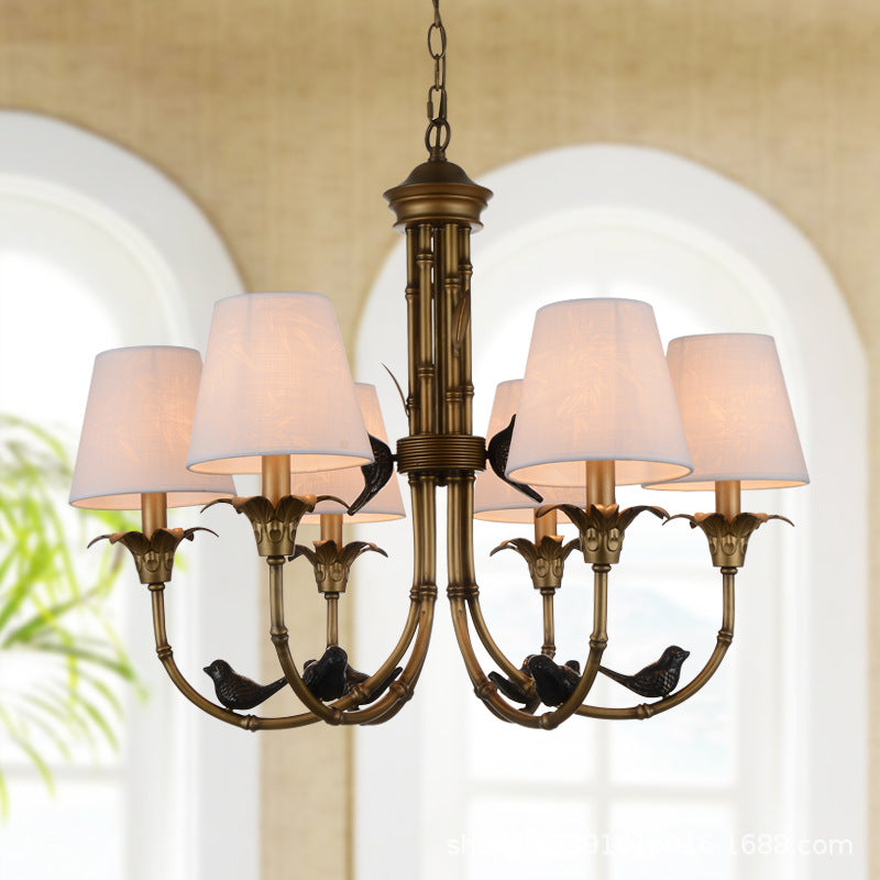 Rustic Cone Fabric Hanging Chandelier - White, 3/6/8 Lights Suspension Pendant for Living Room