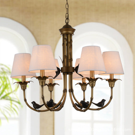 Rustic Cone Fabric Hanging Chandelier - White, 3/6/8 Lights Suspension Pendant for Living Room