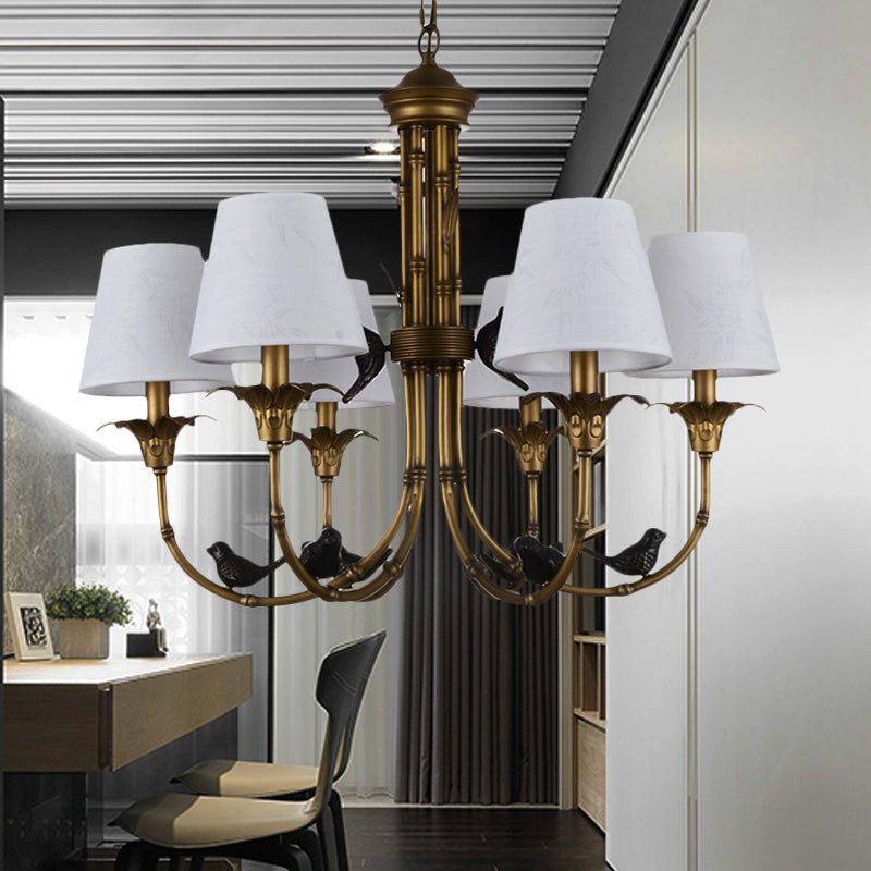 Rustic Cone Fabric Hanging Chandelier - White, 3/6/8 Lights Suspension Pendant for Living Room