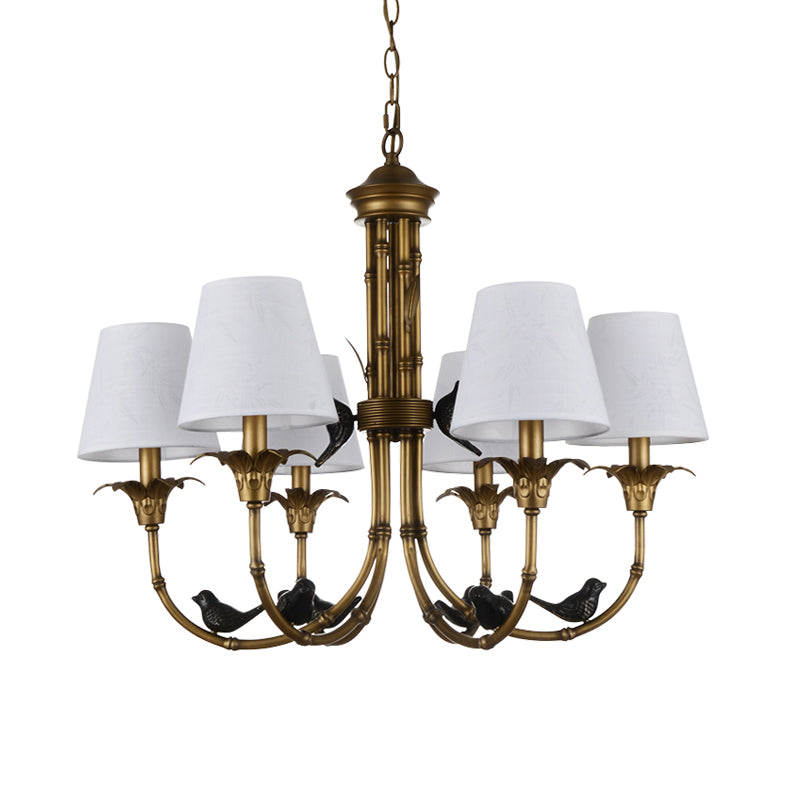 Rustic Cone Fabric Hanging Chandelier - White, 3/6/8 Lights Suspension Pendant for Living Room