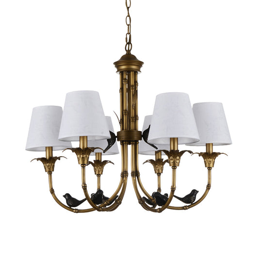 Rustic Cone Fabric Hanging Chandelier - White, 3/6/8 Lights Suspension Pendant for Living Room