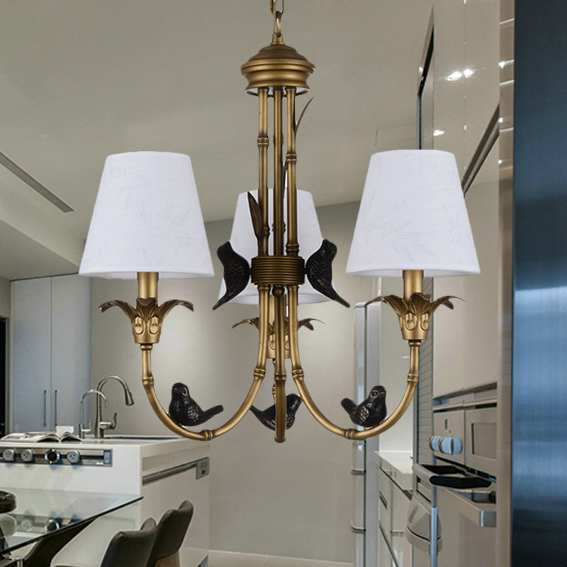 Rustic Cone Fabric Hanging Chandelier - White, 3/6/8 Lights Suspension Pendant for Living Room