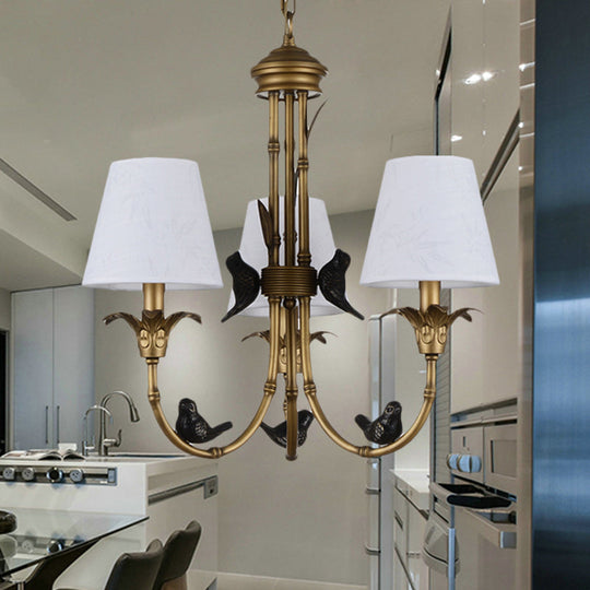 Rustic Cone Fabric Hanging Chandelier - White, 3/6/8 Lights Suspension Pendant for Living Room