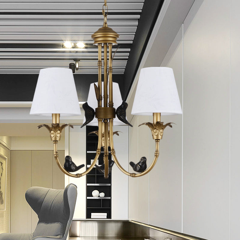 Rustic Cone Fabric Hanging Chandelier - White, 3/6/8 Lights Suspension Pendant for Living Room