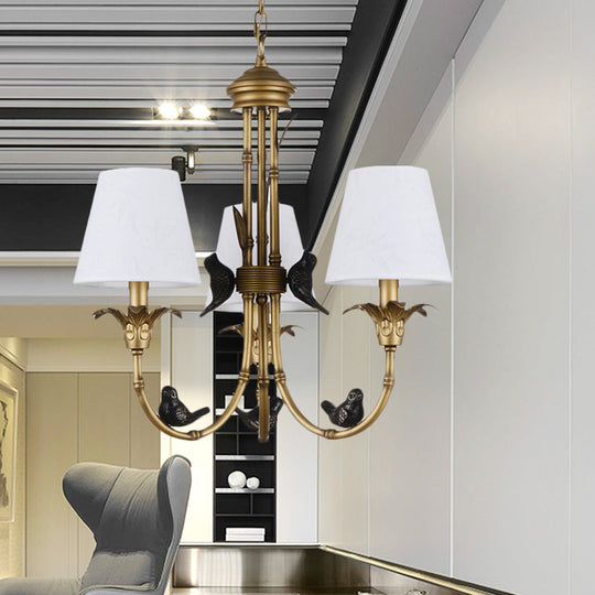 Rustic Cone Fabric Hanging Chandelier - White, 3/6/8 Lights Suspension Pendant for Living Room