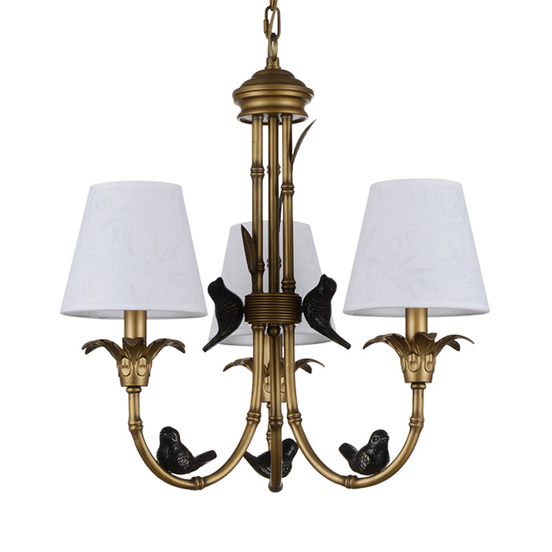 Rustic Cone Fabric Hanging Chandelier - White, 3/6/8 Lights Suspension Pendant for Living Room