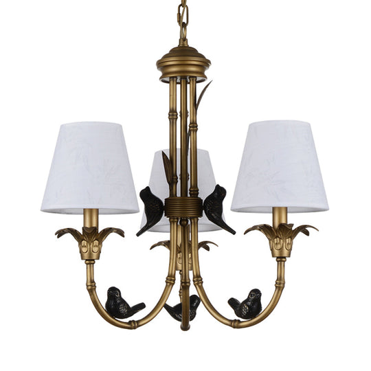 Rustic Cone Fabric Hanging Chandelier - White, 3/6/8 Lights Suspension Pendant for Living Room