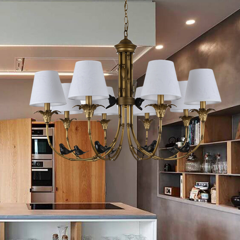 Rustic Cone Fabric Hanging Chandelier - White, 3/6/8 Lights Suspension Pendant for Living Room