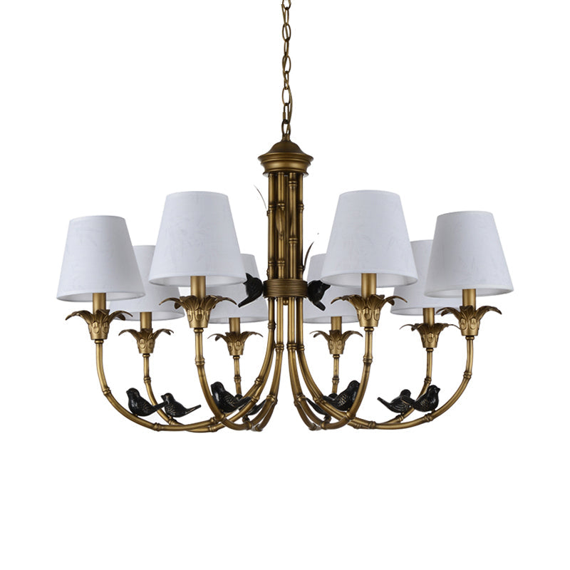 Rustic Cone Fabric Hanging Chandelier - White, 3/6/8 Lights Suspension Pendant for Living Room