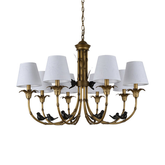 Rustic Cone Fabric Hanging Chandelier - White, 3/6/8 Lights Suspension Pendant for Living Room