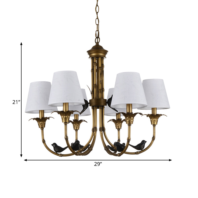 Rustic Cone Fabric Hanging Chandelier - White, 3/6/8 Lights Suspension Pendant for Living Room