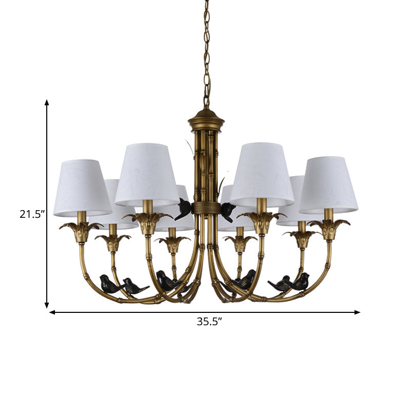 Rustic Cone Fabric Hanging Chandelier - White, 3/6/8 Lights Suspension Pendant for Living Room