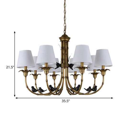 Rustic Cone Fabric Hanging Chandelier - White, 3/6/8 Lights Suspension Pendant for Living Room