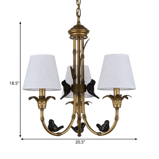 Rustic Cone Fabric Hanging Chandelier - White, 3/6/8 Lights Suspension Pendant for Living Room