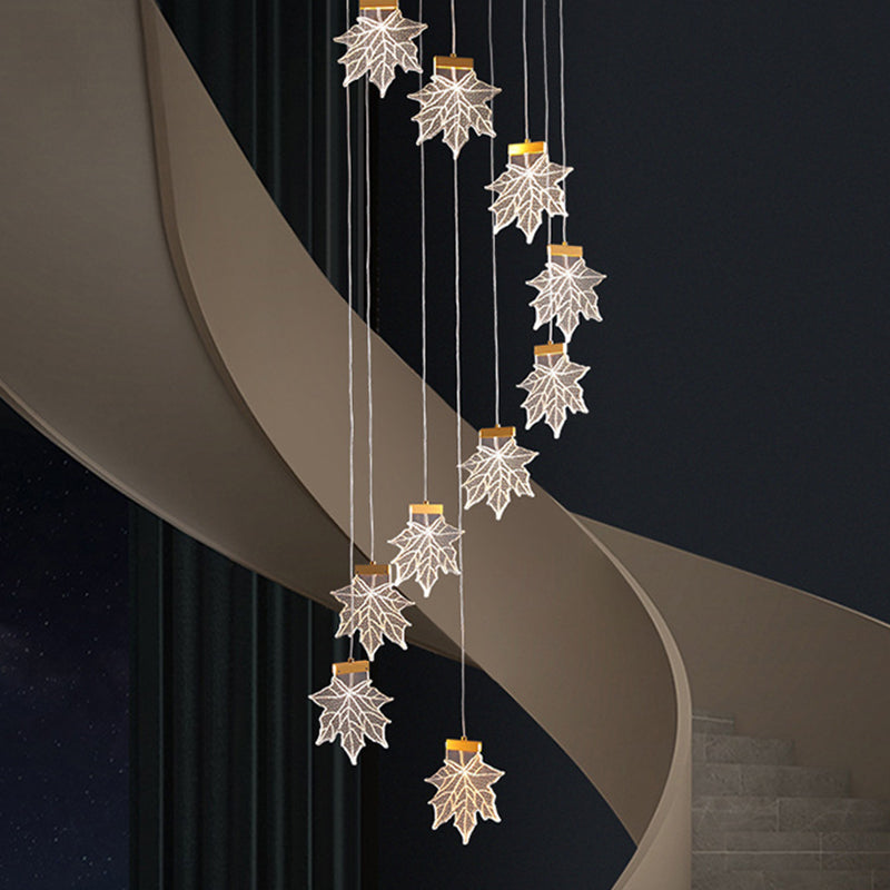 Maple Leaves Pendant LED Suspension Lamp - Simplicity Acrylic Gold Design for Stairs
