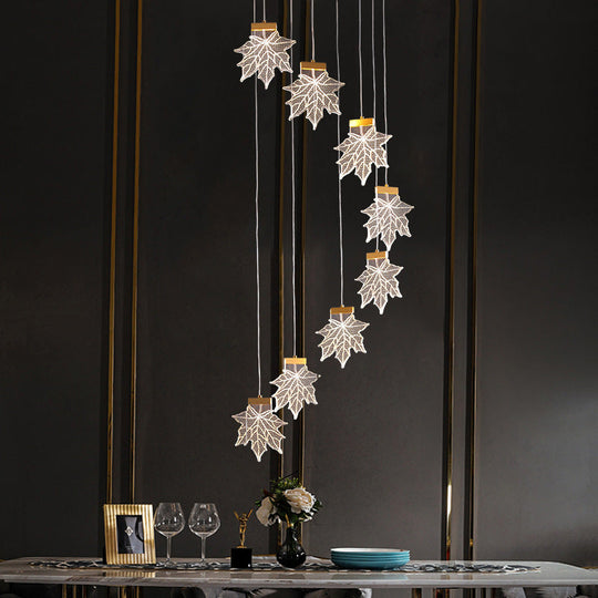 Maple Leaves Pendant LED Suspension Lamp - Simplicity Acrylic Gold Design for Stairs