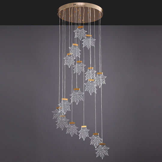 Maple Leaves Pendant LED Suspension Lamp - Simplicity Acrylic Gold Design for Stairs