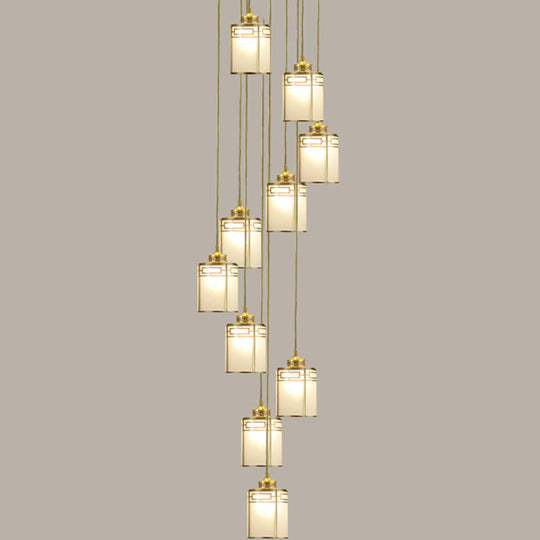Frosted White Glass Pendant Lamp with Modern Brass Finish - Multiple Hanging Lights for Duplex House