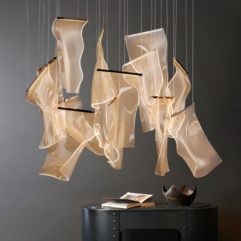 Minimalist LED Ceiling Light - Brass Finish - Paper Sheet Inspired Pendant with Acrylic Shade