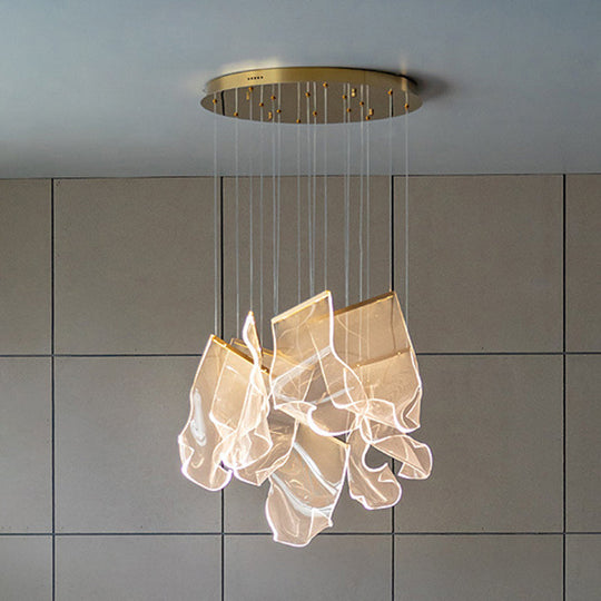 Minimalist LED Ceiling Light - Brass Finish - Paper Sheet Inspired Pendant with Acrylic Shade