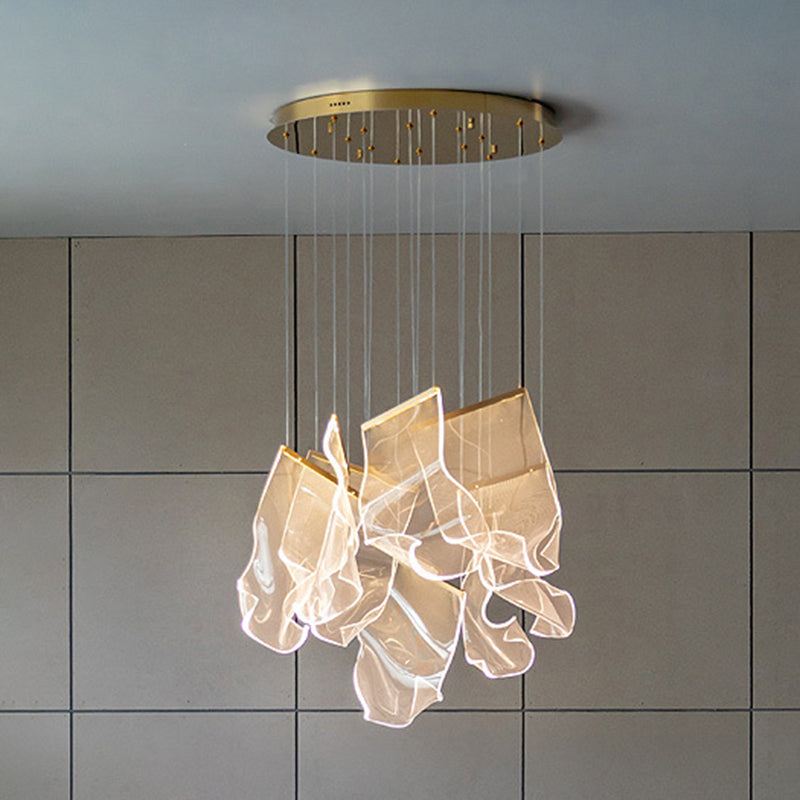 Minimalist LED Ceiling Light - Brass Finish - Paper Sheet Inspired Pendant with Acrylic Shade