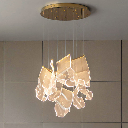 Minimalist LED Ceiling Light - Brass Finish - Paper Sheet Inspired Pendant with Acrylic Shade