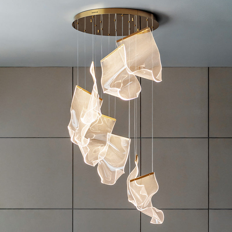 Minimalist LED Ceiling Light - Brass Finish - Paper Sheet Inspired Pendant with Acrylic Shade