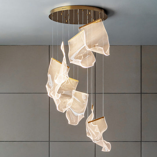 Minimalist LED Ceiling Light - Brass Finish - Paper Sheet Inspired Pendant with Acrylic Shade