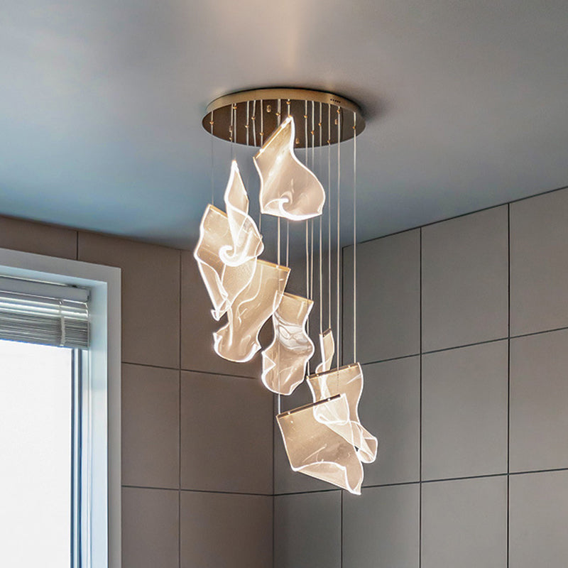 Minimalist LED Ceiling Light - Brass Finish - Paper Sheet Inspired Pendant with Acrylic Shade